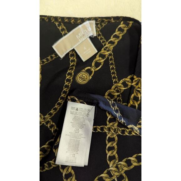MICHAEL MICHAEL KORS Gold Chain‎ Print Partial Zip Popover Top Size 4 - Picture 4 of 6